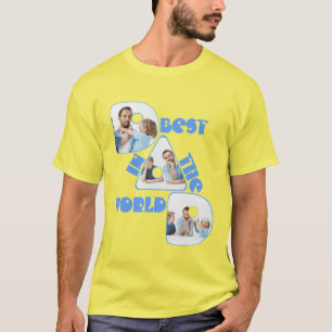 Camiseta MEJOR PAPÁ DEL MUNDO, 3 fotos collage, fuente azul