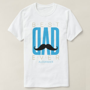 Camiseta Mejor papa nunca Mustache Blue Black Gold Custom N