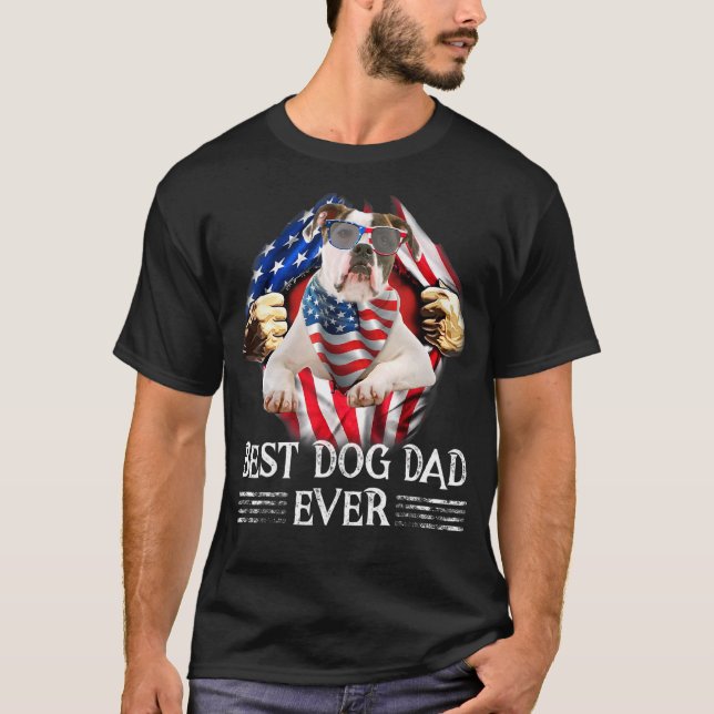 Camiseta Mejor Papá Perro Bulldog Americano Bandera Estadou (Anverso)