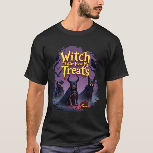 Camiseta Mejor Que La Bruja Tenga Mi Reta Perro Halloween (Anverso)