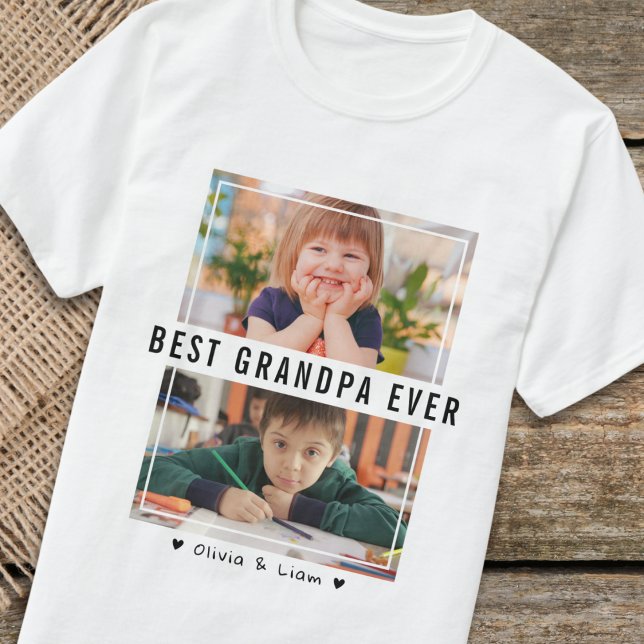 Camiseta Mejor regalo personalizado de foto para el abuelo (Best Grandpa Ever Two Photo Personalized Gift T-Shirt
)
