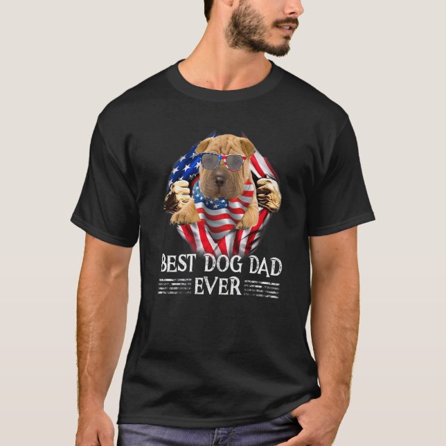 Camiseta Mejor Shar Pei Papá Nunca Bandera Estadounidense 4 (Anverso)