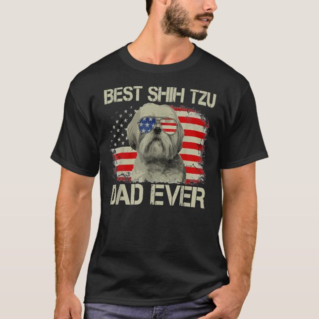 Camiseta Mejor Shih Tzu Dad Nunca Perro Bandera Americana (Anverso)