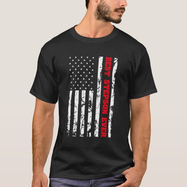 Camiseta Mejor Stepson de la familia patriótica bandera de  (Anverso)