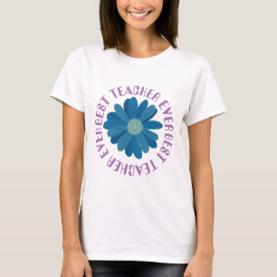 Camiseta Mejor Teacher y Blue Flower T-Shirt