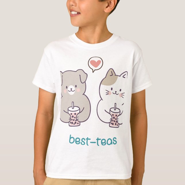 Camiseta Mejor Teas Besties Mejor Amigo Boba Bubble Tea Cat (Anverso)