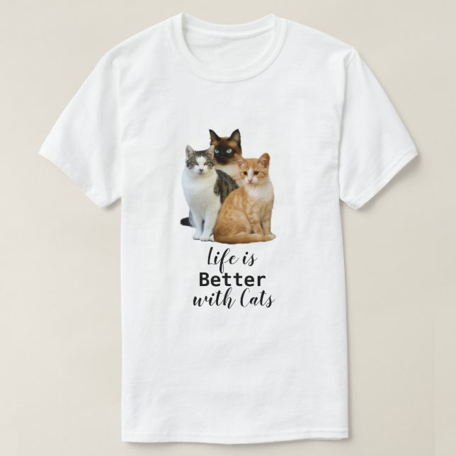 Camiseta Mejor vida con gatos/amantes del gato (Diseño del anverso)