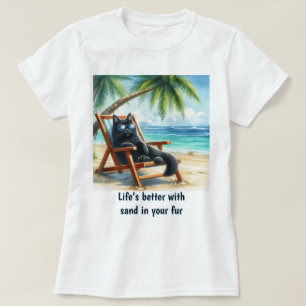 Camiseta Mejor vida para los amantes del gato en la playa