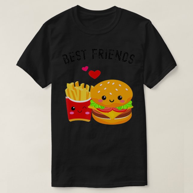 Camiseta Mejores amigos Kawaii Burger y Fries (Diseño del anverso)