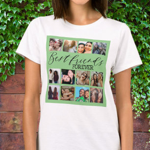 Camiseta Mejores Amigos Verde Collage de Fotos Modernas