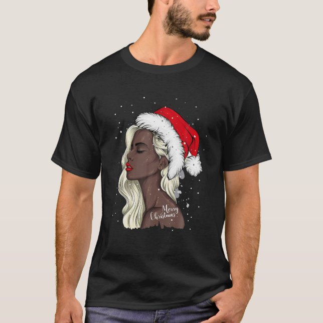 Camiseta Mel, Navidades de ropa de Papá Noel afroamericano (Anverso)