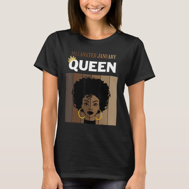 Camiseta Melanada Reina de Enero Afroamericana Bir (Anverso)