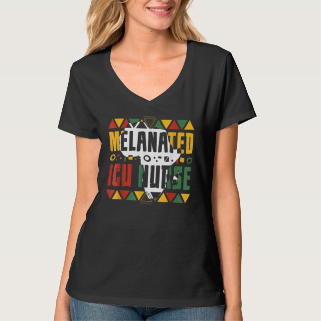 Camiseta Melanated ICU Nurse Black History Month Intensive  (Anverso)