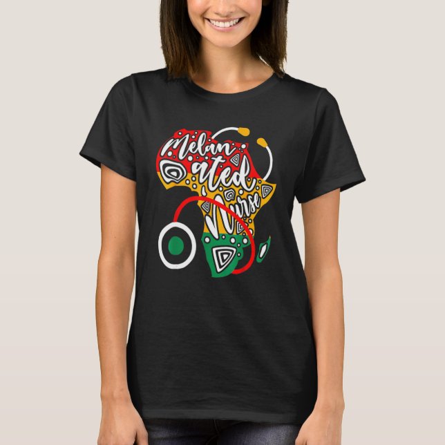 Camiseta Melanated Nurse African Flag Stethoscope Black His (Anverso)