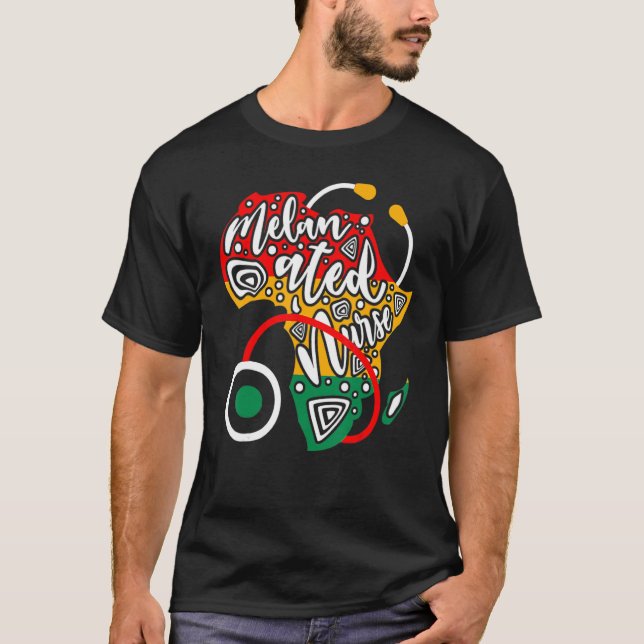 Camiseta Melanated Nurse African Flag Stethoscope Black His (Anverso)