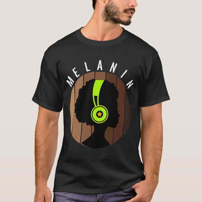 Camiseta Melanin Afro Belleza Negra con audífonos Afo Fem (Anverso)