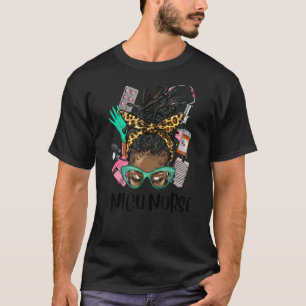 Camiseta Melanin Afro Messy Bun Curly Hair Glasses Leopardo