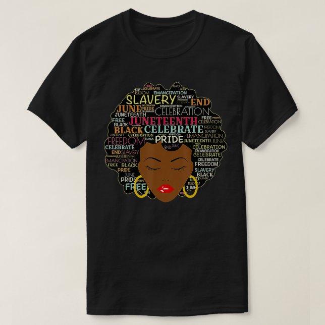 Camiseta Melanin Black Women Natural Hair Afro Word Art Jun (Diseño del anverso)
