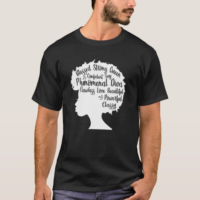 Camiseta Melanin, Chica negra, afro, historia negra bendeci (Anverso)