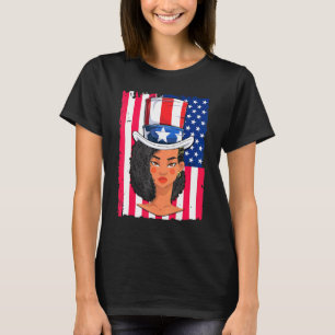 Camiseta Melanin Chica Negra Tío Sam Gorra 4 De Julio Mujer