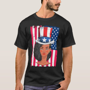 Camiseta Melanin Chica Negra Tío Sam Gorra 4 De Julio Mujer