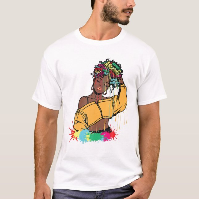 Camiseta Melanin Drip Art Paint Black Women Brown Skin Girl (Anverso)