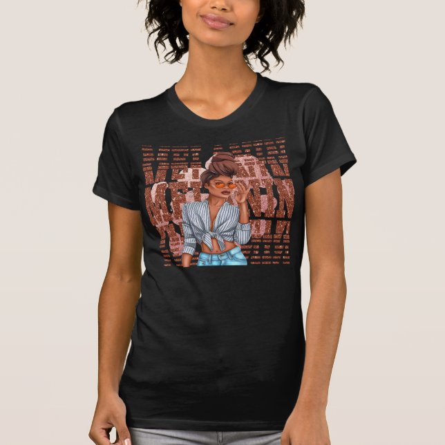Camiseta Melanin Faux Purpurina Moda Mujer negra Glam (Anverso)