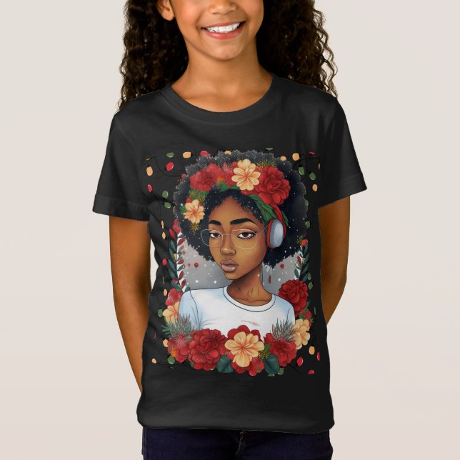 Camiseta Melanin Navidades Chica negro de invierno sista má (Anverso)