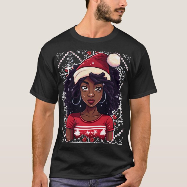 Camiseta Melanin Navidades Chica negro invierno Magic Sista (Anverso)