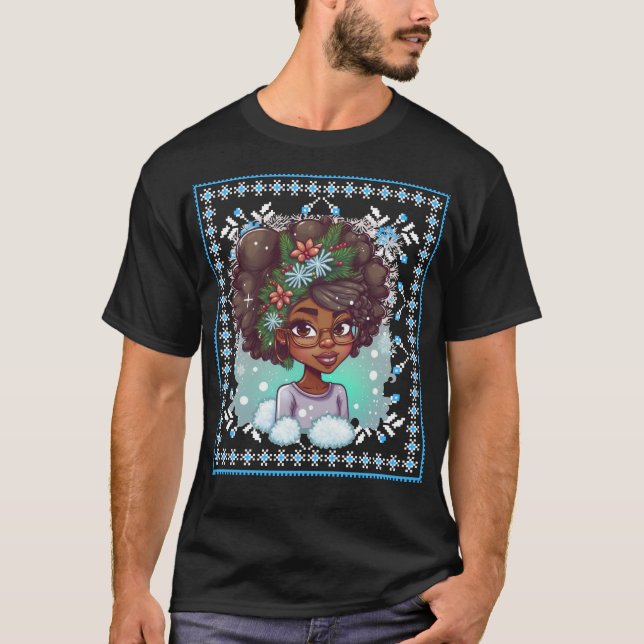 Camiseta Melanin Navidades Chica negro invierno Magic Sista (Anverso)