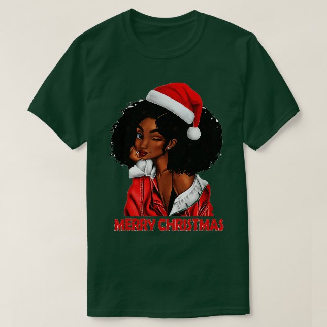 Camiseta Melanin Navidades de la Chica africana norteameric (Diseño del anverso)