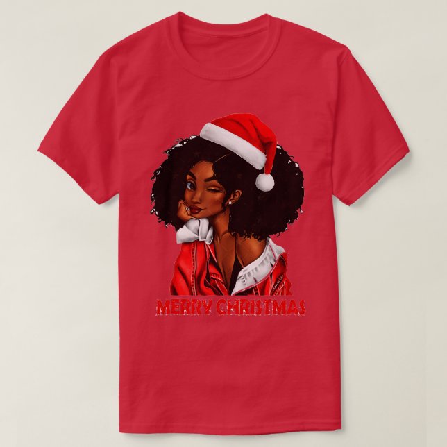 Camiseta Melanin Navidades de la Chica africana norteameric (Diseño del anverso)