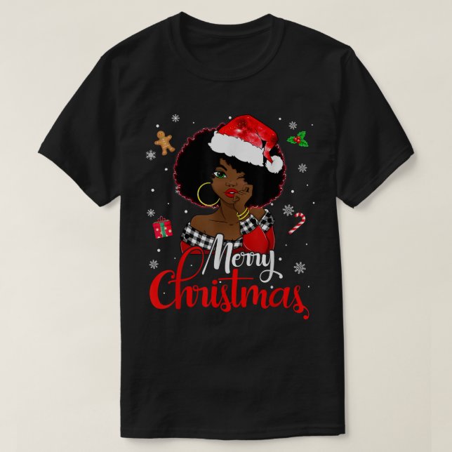 Camiseta Melanin Navidades de la Chica africana norteameric (Diseño del anverso)