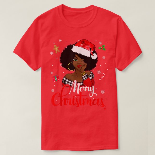 Camiseta Melanin Navidades de la Chica africana norteameric (Diseño del anverso)