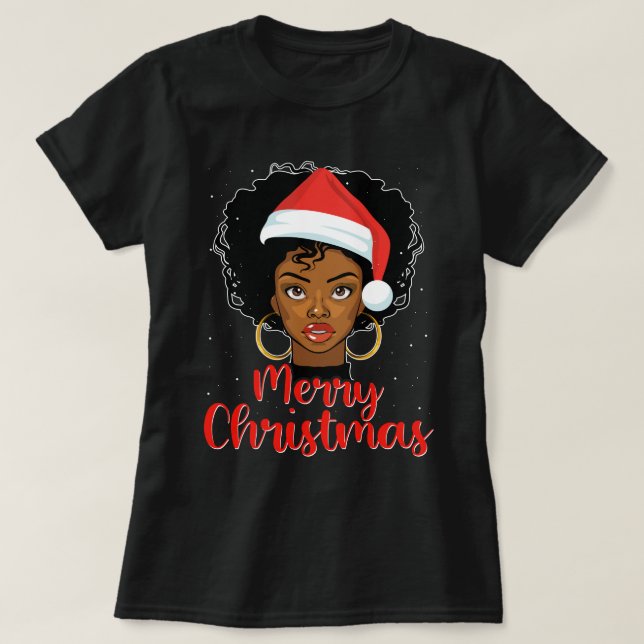 Camiseta Melanin Navidades de la Chica africana norteameric (Diseño del anverso)