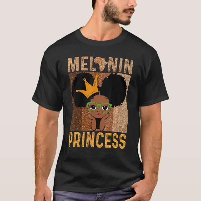 Camiseta Melanin Princess Afro-American Afro Puff Black (Anverso)