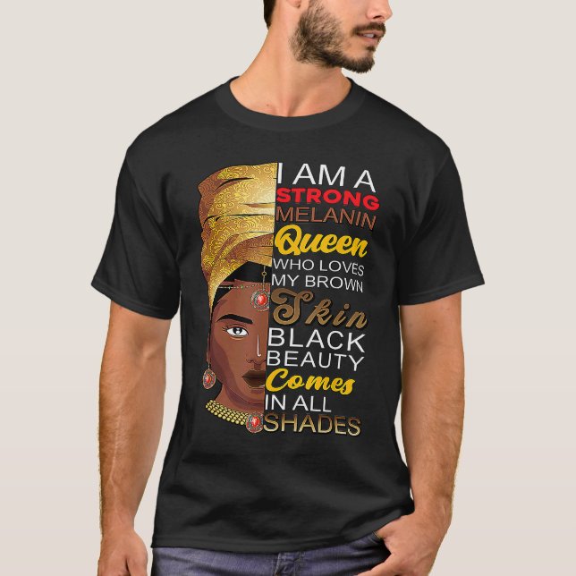 Camiseta Melanin Queen African American Strong Natura Negra (Anverso)