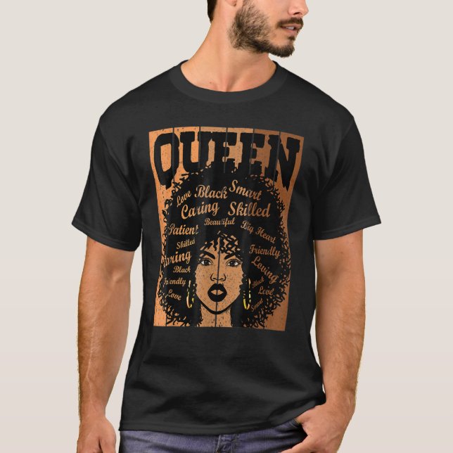 Camiseta Melanin Queen African American Strong Natura Negra (Anverso)