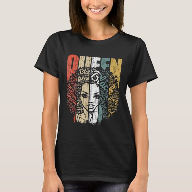 Camiseta Melanin Queen African American Strong Natura Negra (Anverso)