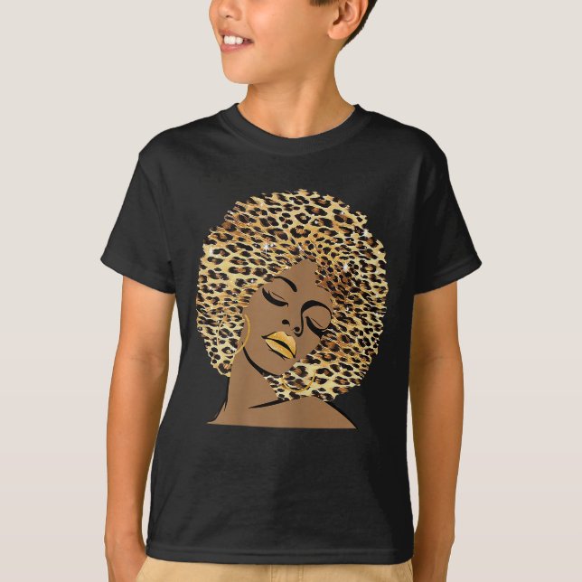 Camiseta Melanin Queen Leopard Afro Hair African American B (Anverso)