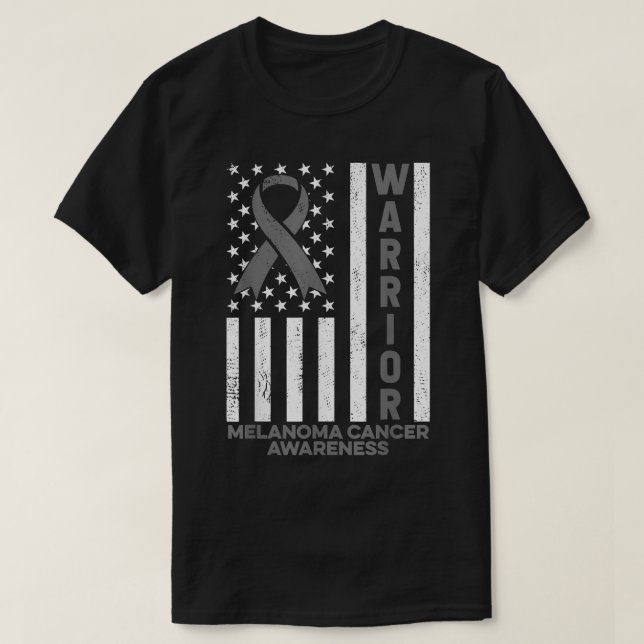 Camiseta Melanoma Cáncer Concienciación Guerrero Bandera Am (Diseño del anverso)