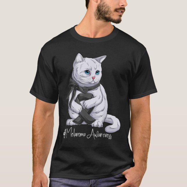 Camiseta Melanoma Mes de Conciencia Gato Cinta Negra (Anverso)