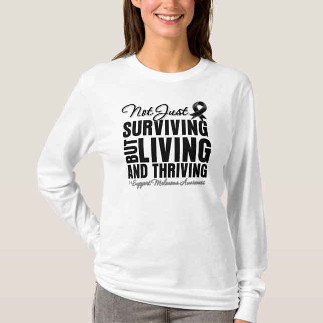 Camiseta Melanoma no apenas que sobrevive pero que vive (Anverso)