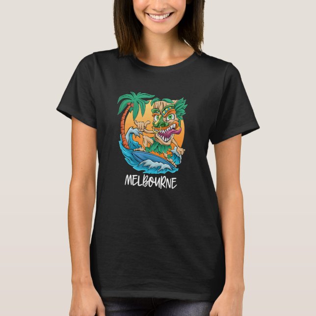 Camiseta Melbourne Australia Palm Tree Surfing Beach Vacati (Anverso)