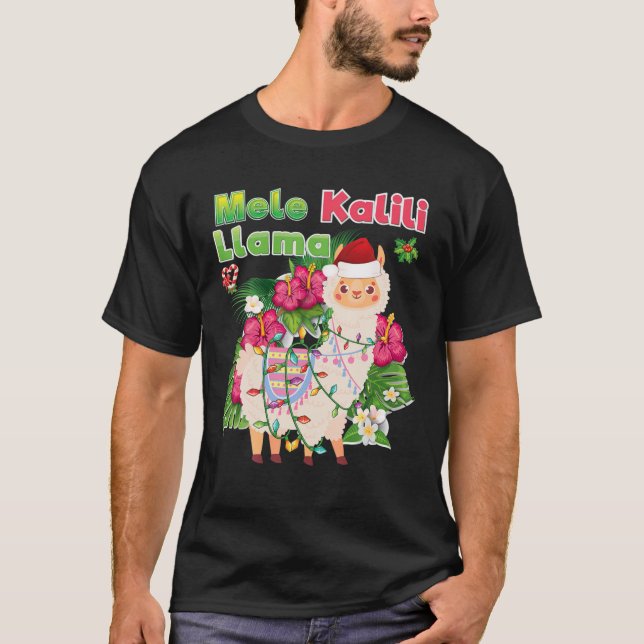 Camiseta Mele Kaliki Llama Kalikimaka Navidades hawaianos L (Anverso)
