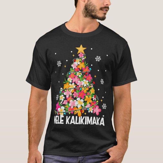 Camiseta Mele Kalikimaka, árbol de Navidad floral hawaiano (Anverso)