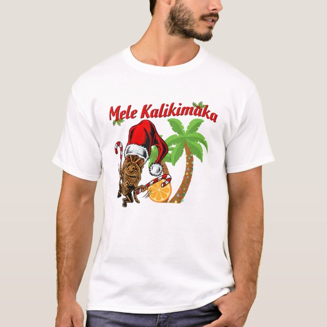 Camiseta Mele Kalikimaka Feliz Navidad Hawaii Tiki Dios (Anverso)
