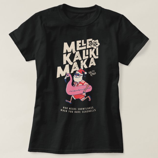 Camiseta Mele Kalikimaka Funny Santa Flamingo Navidades (Diseño del anverso)