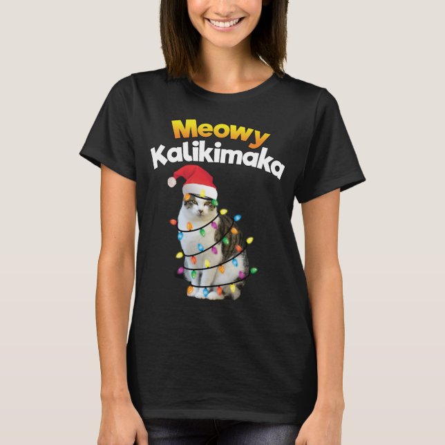Camiseta Mele Kalikimaka Hawái Luz del gato navideño (Anverso)