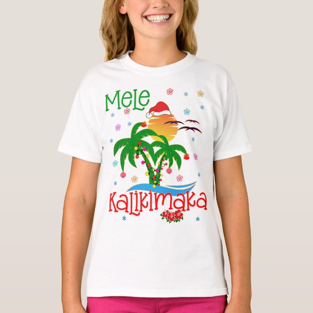 Camiseta Mele Kalikimaka Hawaii Feliz Navidad Aloha Mat (Anverso)